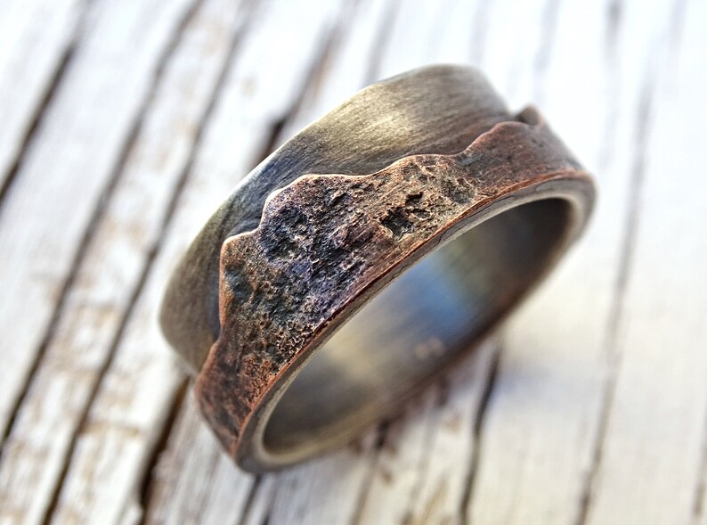 Rustic Mountain Range Ring Outdoor Wedding Ring Two Tone Etsy