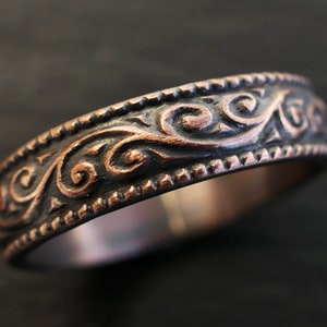 patterned copper ring, copper wedding ring for her, alternative wedding band, unique gift for her, copper anniversary gift for men