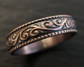 patterned copper ring, copper wedding ring for her, alternative wedding band, unique gift for her, copper anniversary gift for men