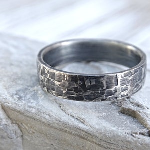 viking mens ring silver, industrial wedding band mens promise ring silver, forged silver band ring, cool mens ring unique structure image 3