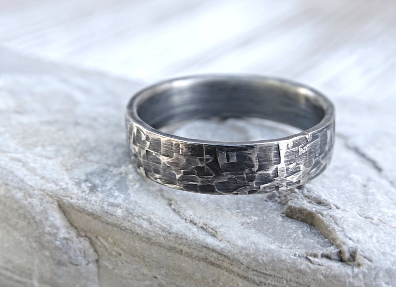 viking mens ring silver, industrial wedding band mens promise ring silver, forged silver band ring, cool mens ring unique structure image 3