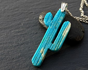 turquoise cactus pendant, turquoise pendant for women, succulent necklace for him, saguaro cactus pendant desert, gift for girlfriend