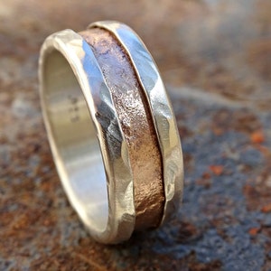 mens personalized ring mixed metal, rustic two tone ring, mens medieval wedding band, mens engagement ring, unique anniversary ring