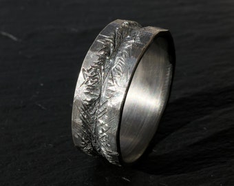 carved mens ring dark silver, mens engagement ring silver, unique rustic viking wedding ring, forged silver ring gift for him