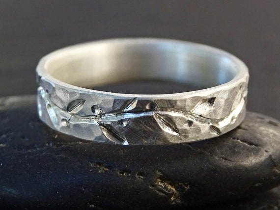 Hand Engraved Silver Vine Ring, Silver Eternity Ring, Nature