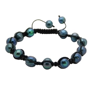 black pearl bracelet, baroque pearl bracelet adjustable, mens pearl bracelet for women, knotted bracelet for him, unisex pearl bracelet