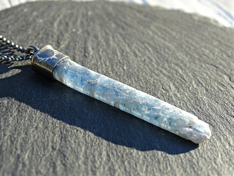 Long kyanite pendant mens crystal pendant blue crystal Etsy