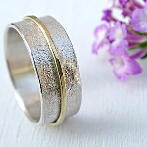 Rustic Sterling Silver Wedding Band with 18k Gold Ring