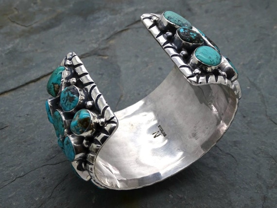 big mens cuff turquoise silver, Native American N… - image 5