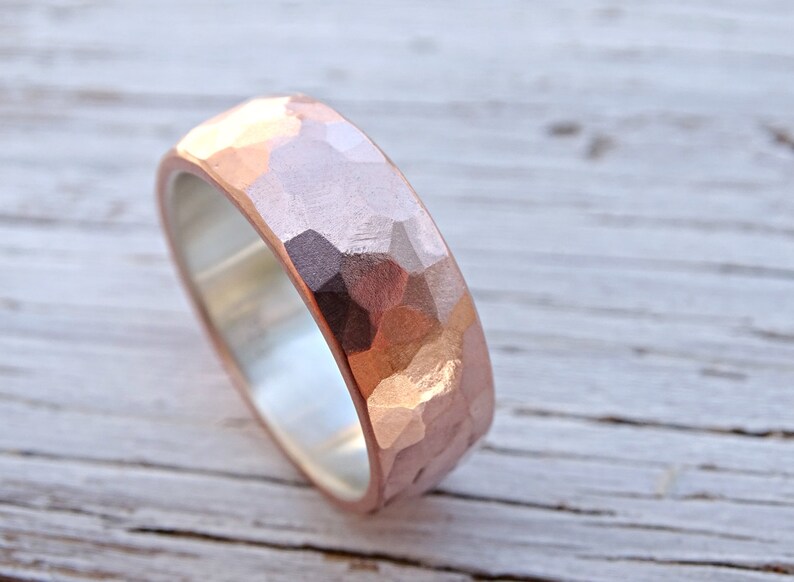 Wide mens wedding band copper silver cool mens ring rustic