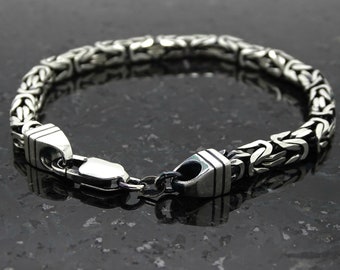 heavy mens bracelet silver, square byzantine chain bracelet men, gunmetal chain bracelet, silver viking bracelet for men, gift for him