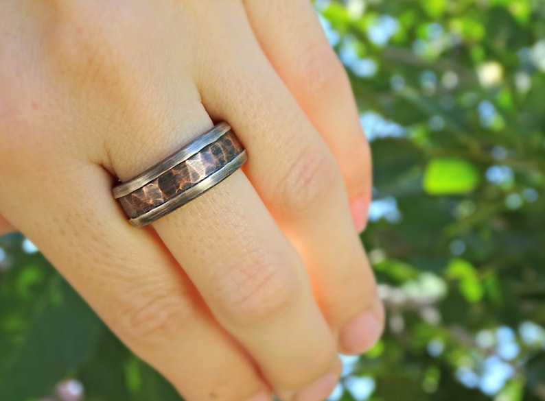 Chunky mens ring copper mens wedding band bold silver Etsy