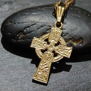 gold viking cross pendant, real celtic cross pendant gold, medieval cross pendant, irish gold cross necklace, layering necklace gift for her
