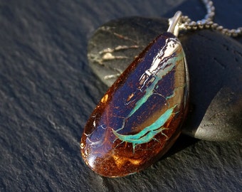 boulder opal pendant silver, natural opal necklace silver, mens opal necklace, mens crystal pendant, Australian opal october birthstone