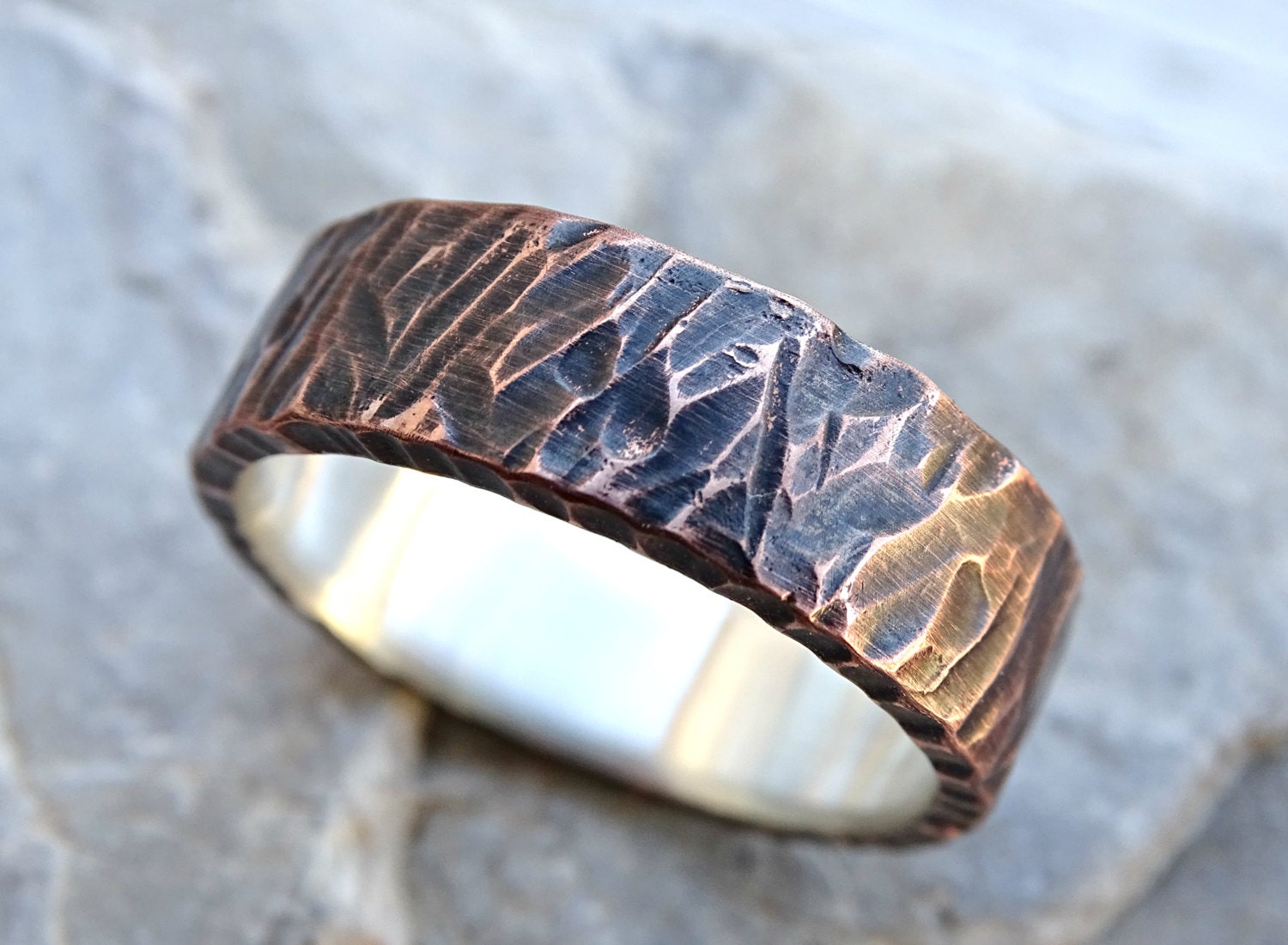 Mens Wedding Band Copper Rustic Mens Ring Mixed Metal Viking Etsy
