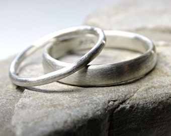 matching wedding bands silver domed ring set, silver wedding rings, his and her promise ring set silver, slim silver rings comfort fit