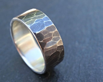 mens silver ring wedding band, modern engagement band rustic wedding ring, mens personalized ring, hammered silver ring, bold ring silver