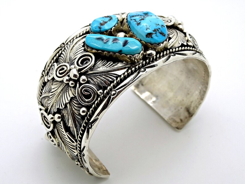 Big Mens Cuff Turquoise Silver Native American Cuff Bracelet Etsy