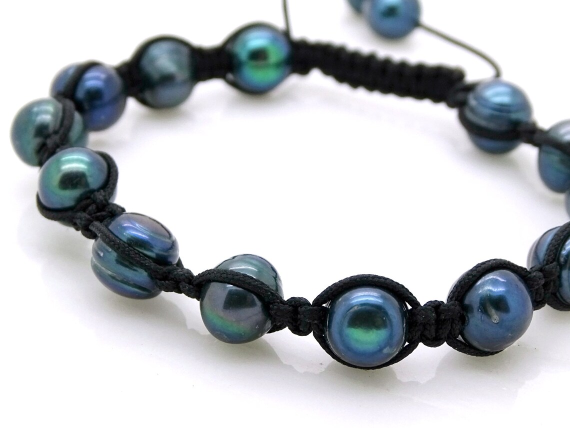 Black pearl bracelet baroque pearl bracelet adjustable mens | Etsy