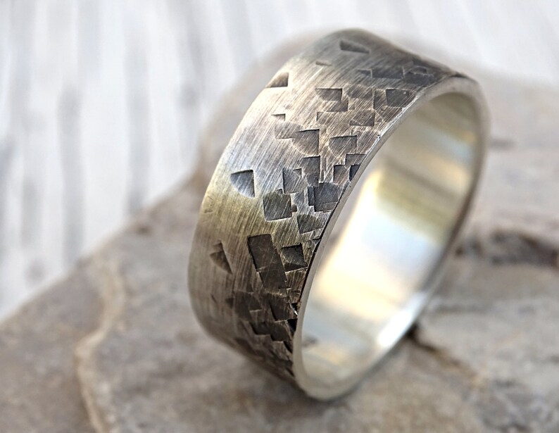Breiter Silberring Viereck Muster Ombre Ring Silber | Etsy