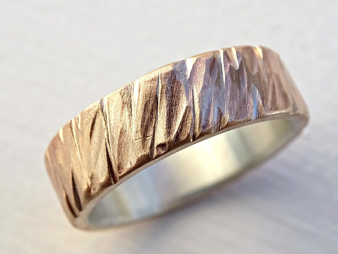 Bronze wedding band men unique mens ring bronze silver Etsy