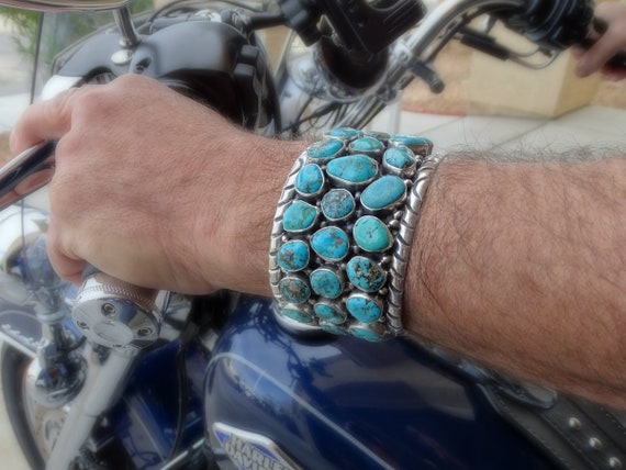 big mens cuff turquoise silver, Native American N… - image 10