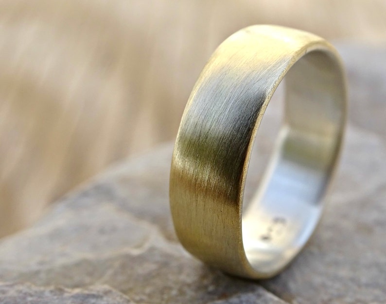 Brass Wedding Ring Domed Brass Ring Silver Mens Ring Silver Etsy