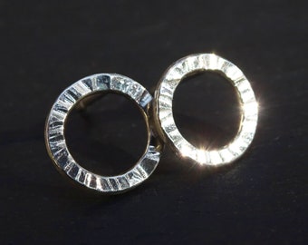 Hammered Sterling Silver Circle Stud Earrings: Minimalist Handmade Jewelry