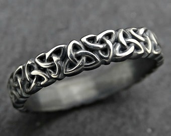 celtic knot ring black silver, Trinity knot ring viking eternity ring silver, viking mens ring, viking wedding band silver engagement ring