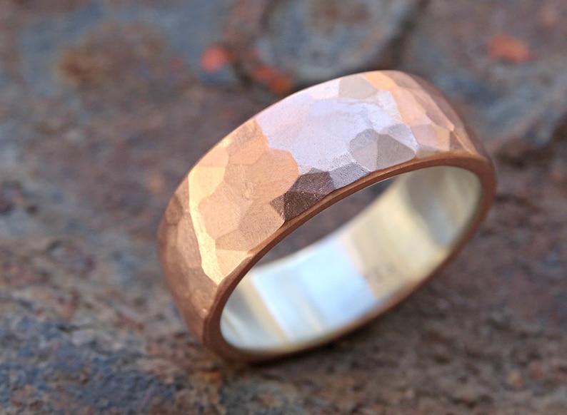 Wide mens wedding band copper silver cool mens ring rustic