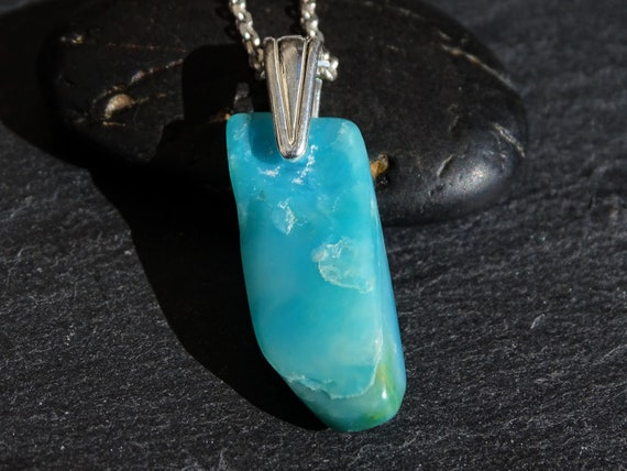 Peruvian Blue Opal Necklace: Sterling Silver Nugget Pendant
