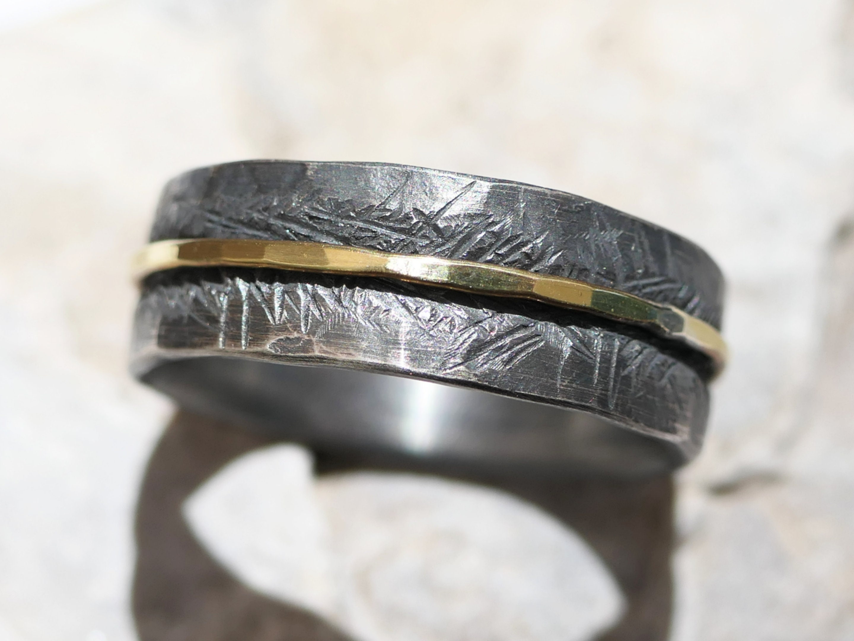 unique mixed metal wedding band, rustic silver wedding ring, unique engagement ring men, viking wedding ring men, personalized gift