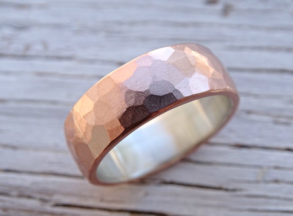 Wide Mens Wedding Band Copper and Silver Minimalist Unisex Wedding Ring Hammered Forged Mens Ring Copper Anniversary Gift for Men Etsy Canada