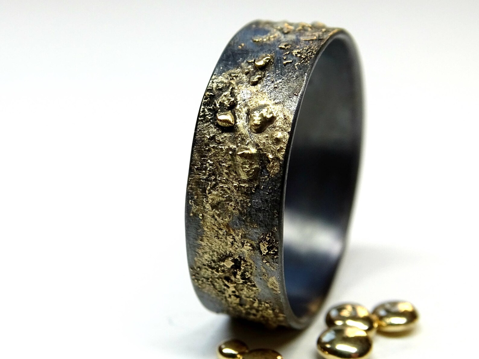 Mens wedding band gold silver meteorite ring gold Etsy