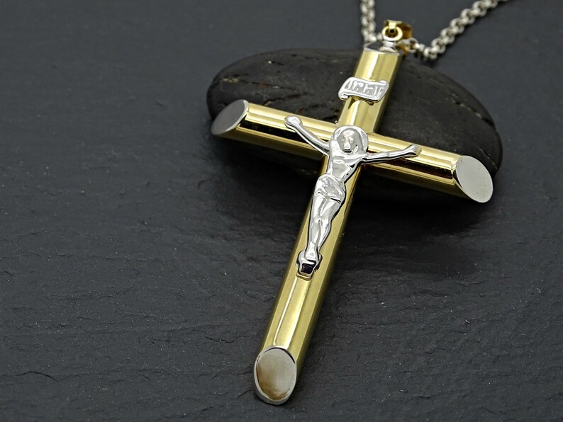 Mens Cross Pendant Gold Necklace Big Image 0