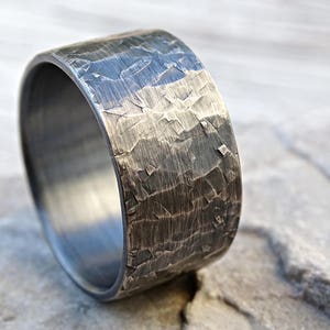 viking mens ring silver, industrial wedding band mens promise ring silver, forged silver band ring, cool mens ring unique structure image 5