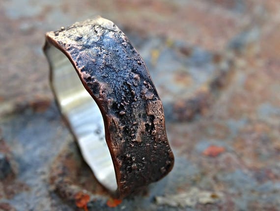 Copper Silver Ring, Unique Copper Mens Ring, Personalized Mens