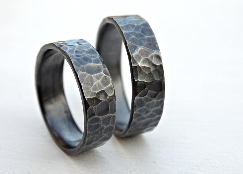 Black Silver Wedding Bands Matching Rings for Him and Her - Etsy