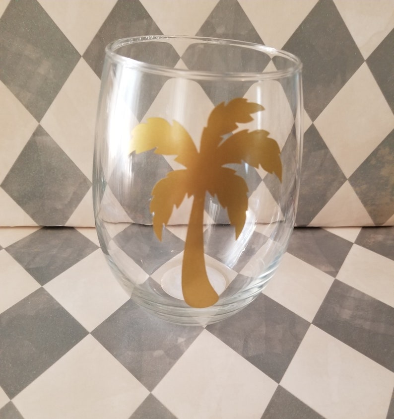 Stemless Wine Glass Palm Tree Tropical Wine Glass Bridal Etsy