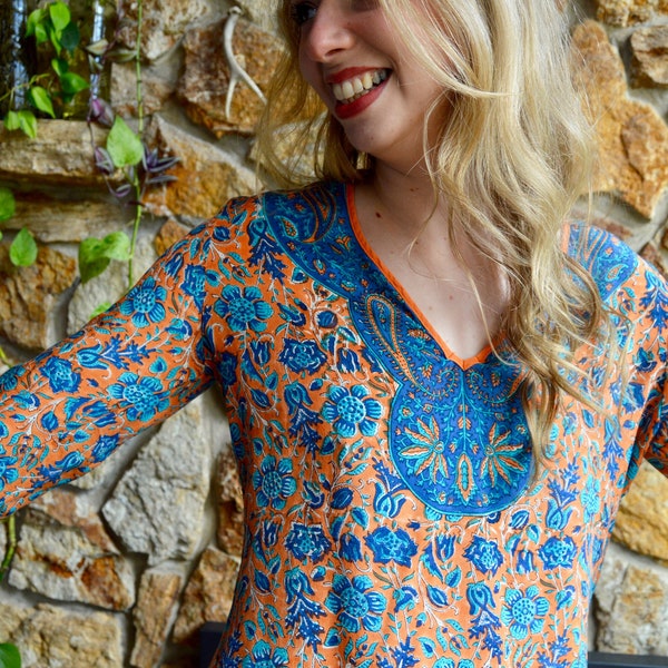 Brooklyn Dusty Blue Floral Silk Top