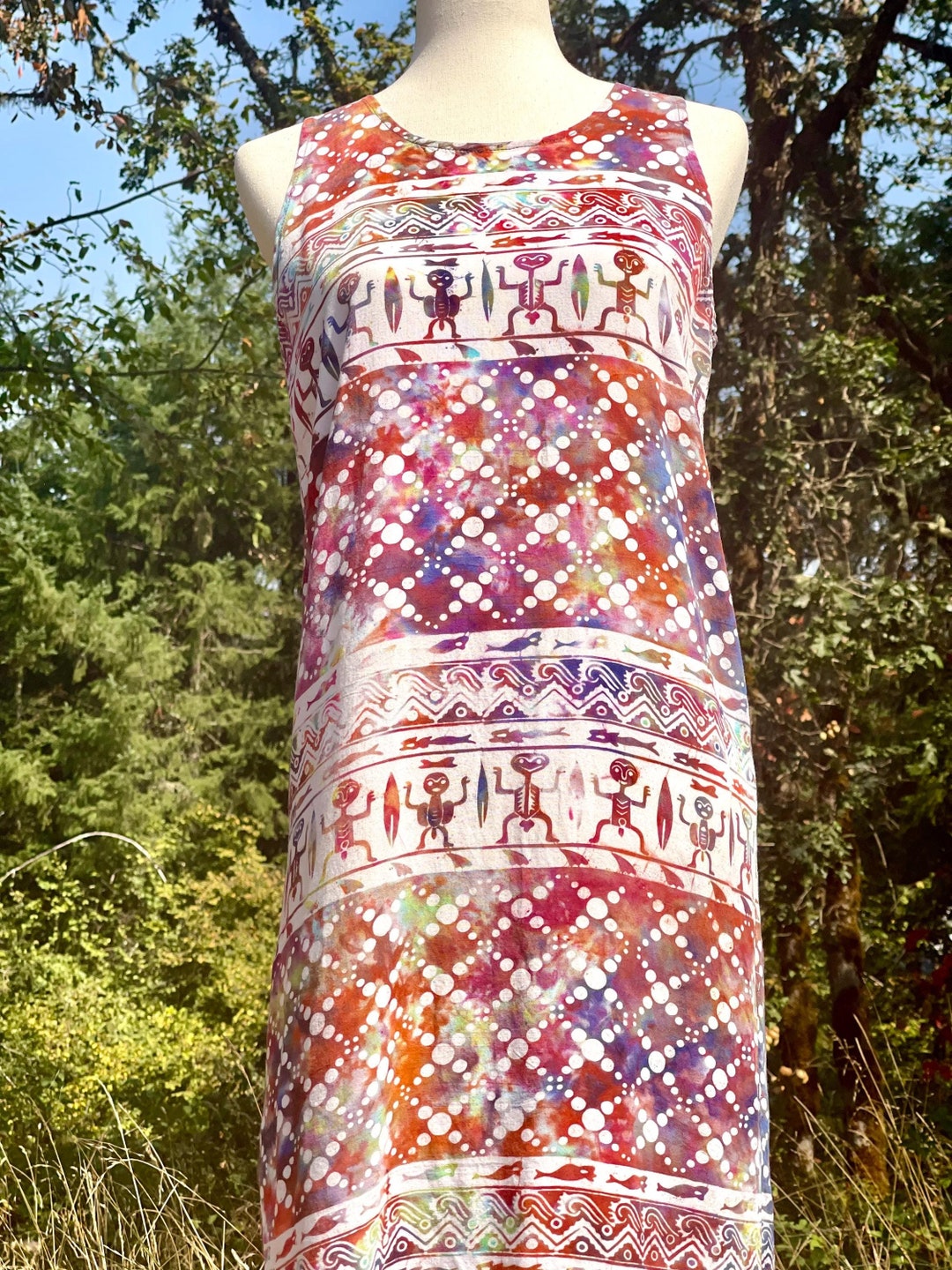 Batik Funky Funky Vintage 90’s Psychedelic Rainbow Batik Tribal Print Rayon Summer ...