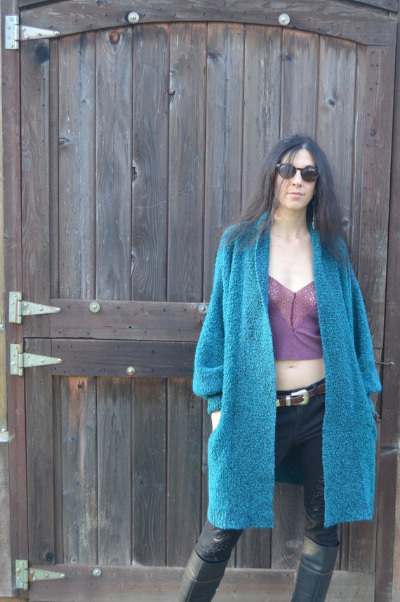 Vintage 80's Cozy Chunky Oversized Boho Turquoise