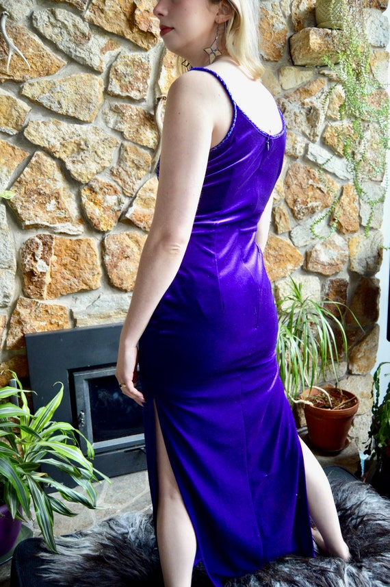 Vintage Late 90's Y2K Royal Purple Velvet Beaded … - image 10