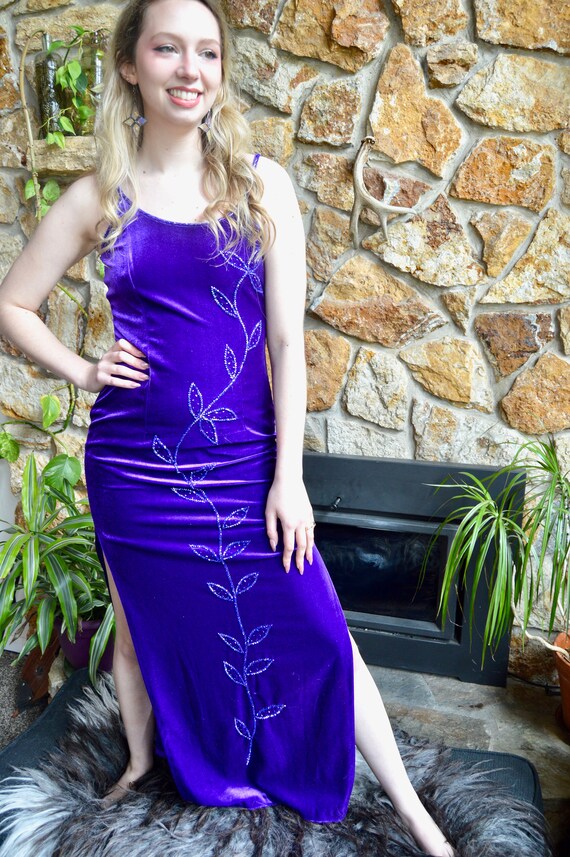 Vintage Late 90's Y2K Royal Purple Velvet Beaded … - image 3