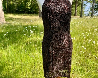 Sexy Vintage 90s Y2K Carmen Valvo Black Beaded Silk Velvet Burnout Short Formal Party Cocktail Minidress Size 8