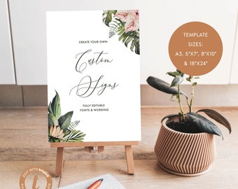Greenery Tropical Florals Custom Wedding Sign Bundle Templates | Create Your Own Printable Wedding Signage | US & UK Sizes
