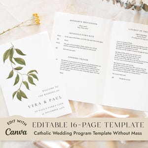 Botanical 16-Page Catholic Church Wedding Without Mass Program Template (Canva)