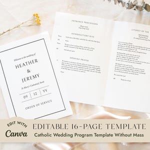 Formal Catholic Wedding Program Without Mass Template | Full Script Included (Edit In Canva)