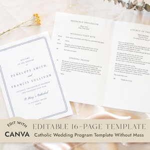 Printable 16-Page Full Script Catholic Wedding Program Without Mass (Canva Template)