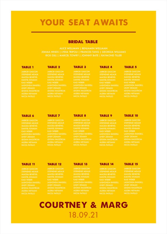 Printable 15 Table Seating Plan Wes Anderson Inspired Etsy